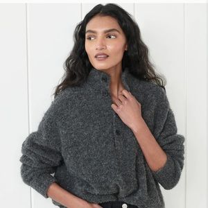 Jenni Kayne Boucle Button Pullover - Charcoal - Size L